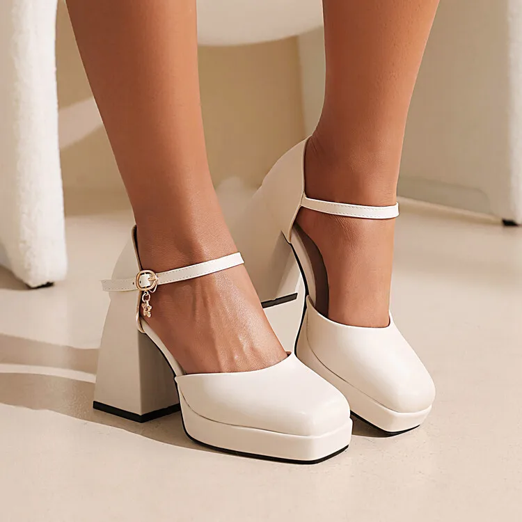 

2022 Leather Lining Women's High Heel Sandals Summer New Luxury Round Head Thick Heel Shoes Height Increasing Fashion All-match