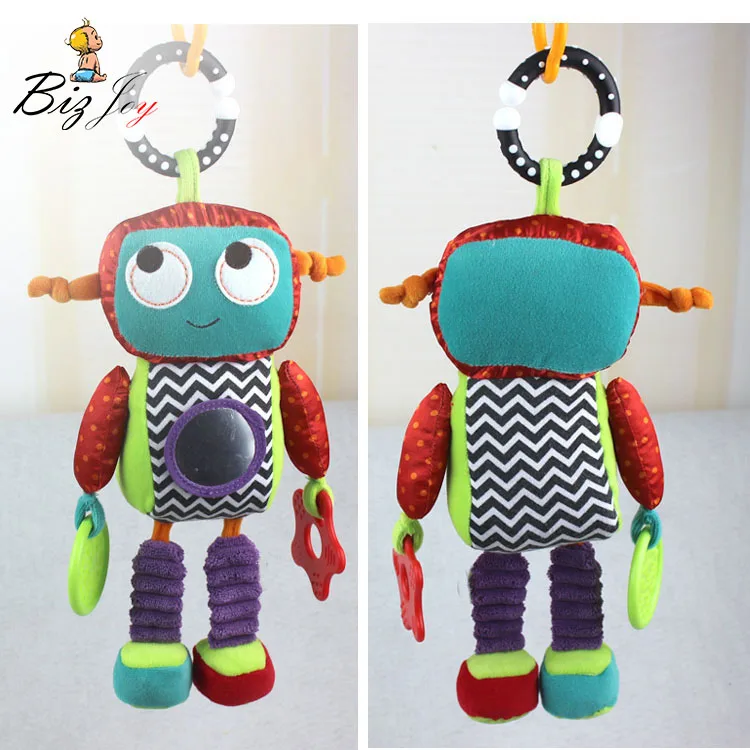 

playmate robot bed hanging educational 26cm ring paper kids distorting mirror teether gift fun plush cognition soft baby toy