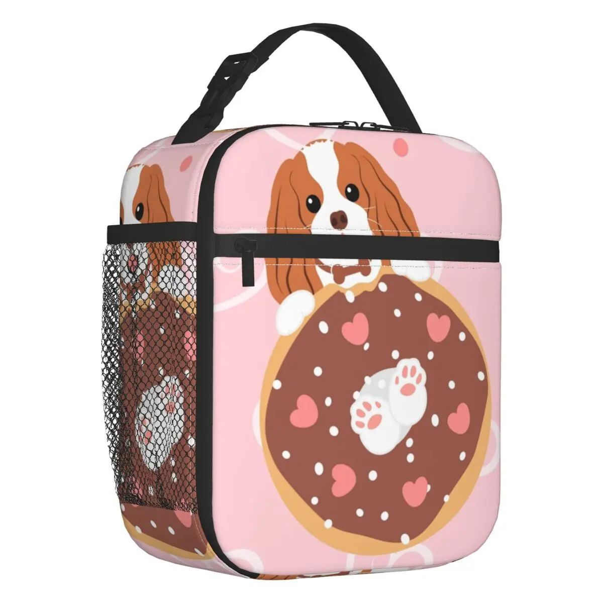 Love Cavalier King Charles Spaniel And Donut Lunch Boxes Women Leakproof Dog Cooler Thermal Food Insulated Lunch Bag Kids School