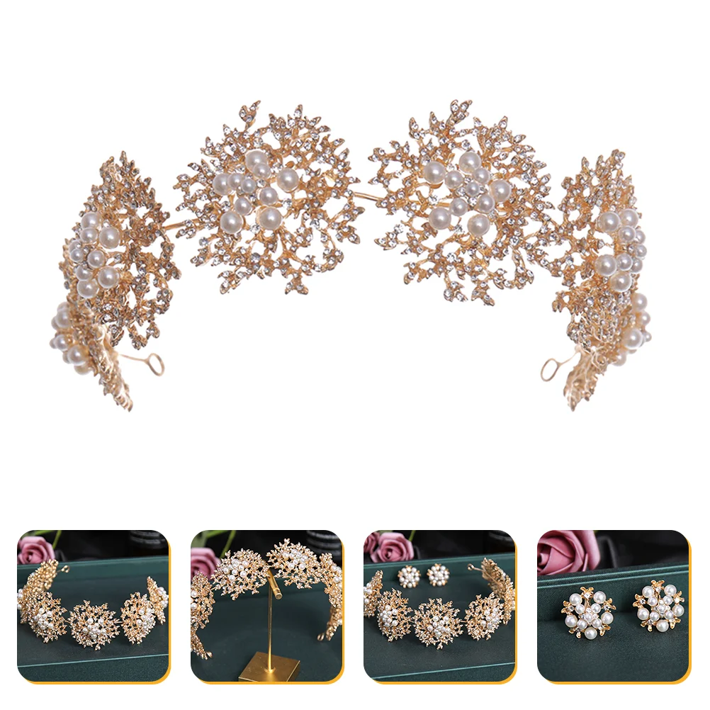 

1 Set Exquisite Pearl Flower Hairband Creative Earring Kit Party Hair Decors