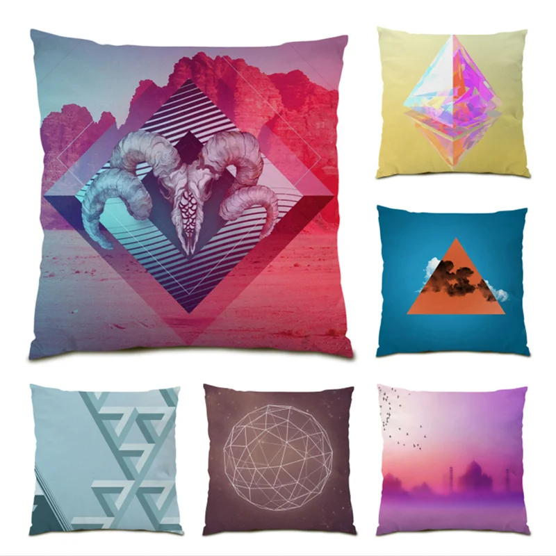 

Artistic Pillowcase Decorative Home Decoration Modern Polyester Linen Abstract Geometry Living Room Decor Cushion Covers E0603