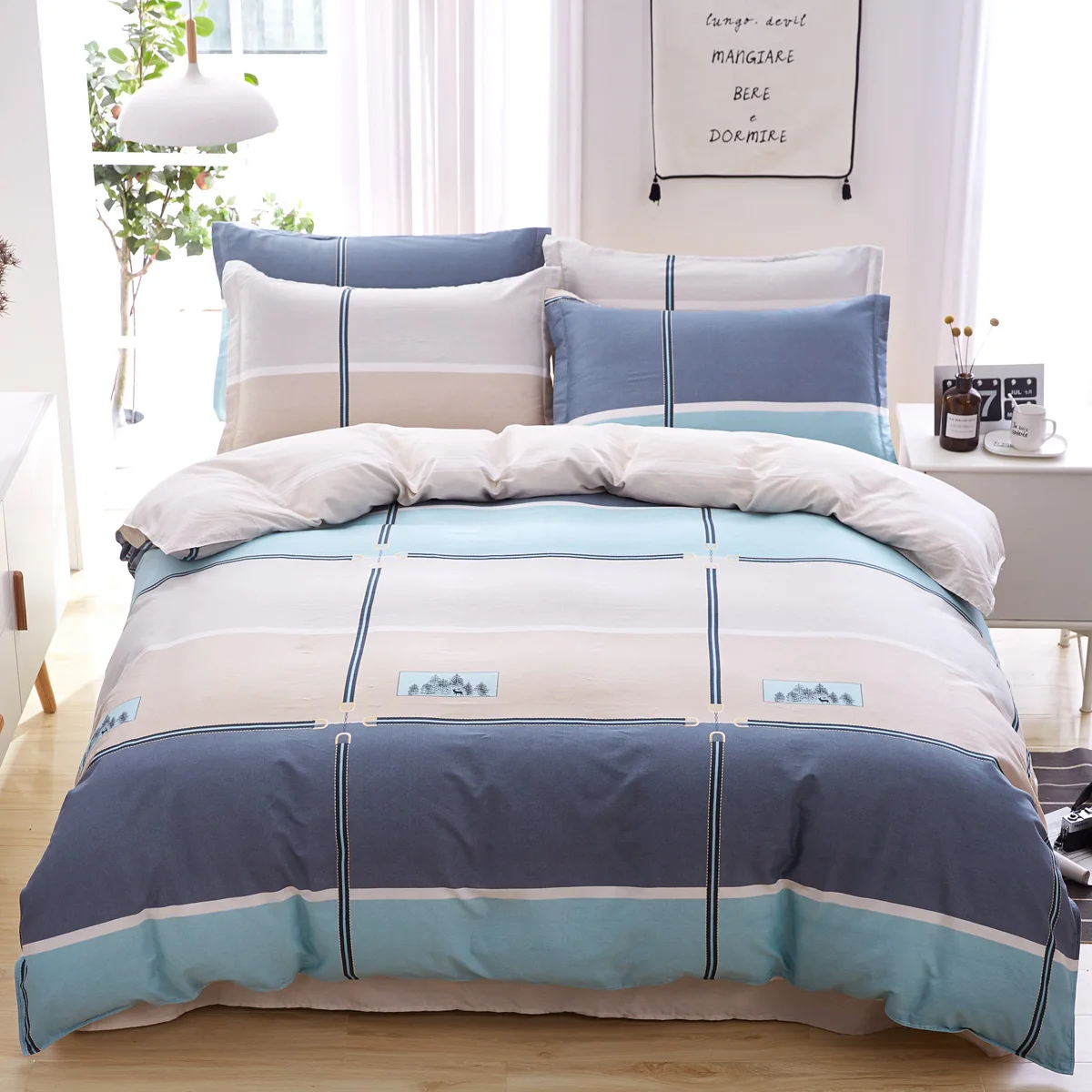 Modern Minimalist Fresh Cotton Pillowcase Quilt Cover Sheet Four-Piece Suit