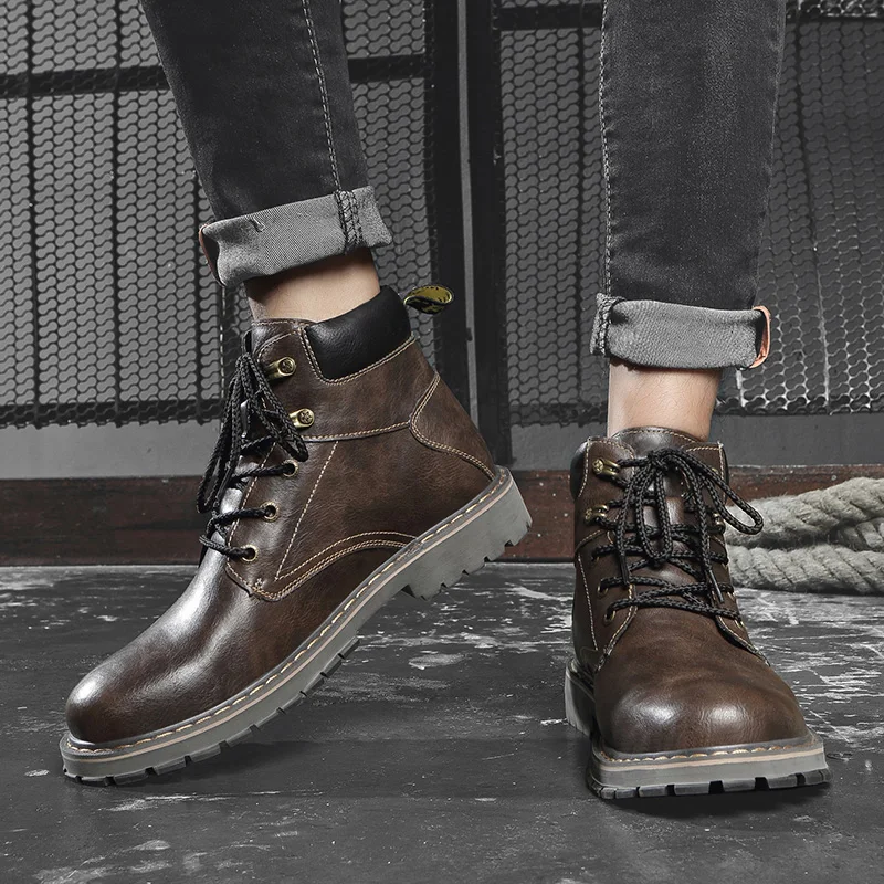 Мужские классические ботинки из натуральной кожи черные теплые рабочие с