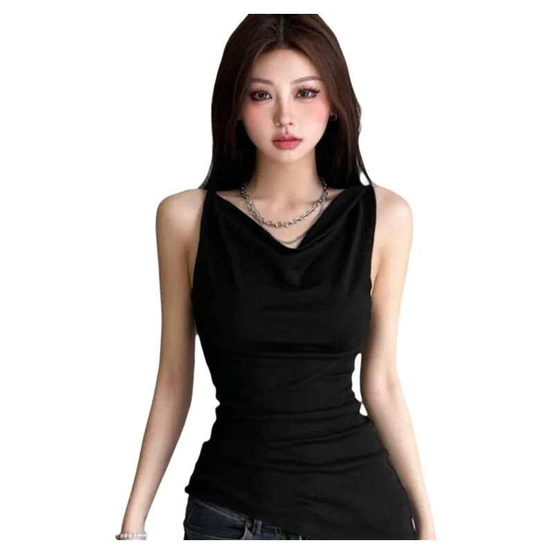 Женский облегающий Топ без рукавов голубой топ с открытой спиной и