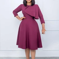 elegant office clothing for women round neck full sleeve high waisted mid calf formal business work wear dress midi clothes hot