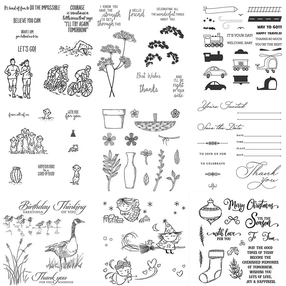 Забавные спиртовые Животные Автомобили прозрачные штампы цветы и листья