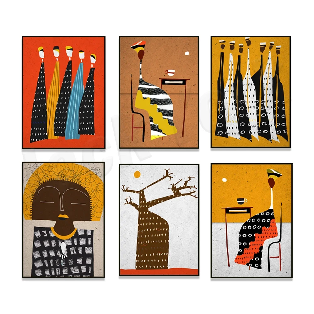 Плакат с африканской девушкой африканское искусство дерево Баобаб абстрактная