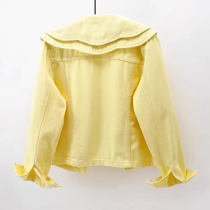 Модная желтая джинсовая куртка с большим карманом женская свободная короткая
