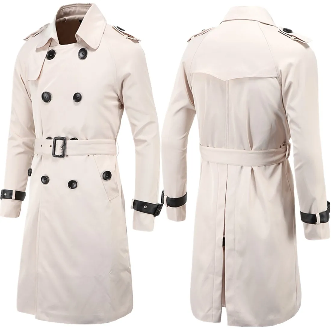 Фото Брендовый классический плащ в британском стиле, мужской модный плащ, мужской двубортный длинный тонкий верхняя одежда, регулируемый ремень №3
