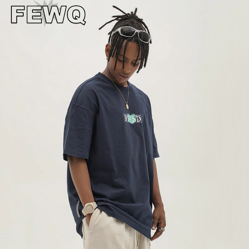

FEWQ Letter Print Male Pullovres Round Collar Short Sleeve American Men's Casual T-shirt Streetwaer 2023 Spring Tide New 24B1244
