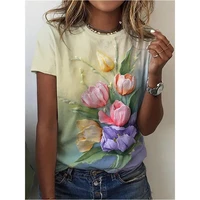 2022 summer sweats mesh blouse womens clothing latest fashion weekend flower painting short sleeve t shirt 3d floral print