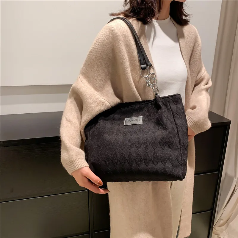 Purses and Handbags for Women Checked Bag Khaki Large Capacity Bag Fashion Simple Canvas ShouldBag New Design Handbag Campus