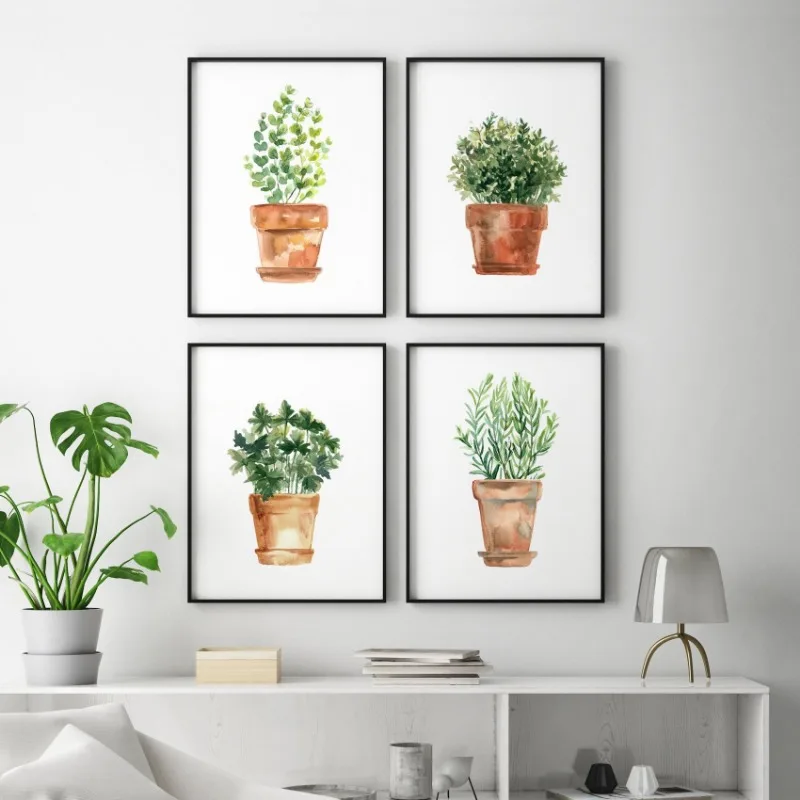 Акварельные травы орегано петрушка розмарин постеры и принты Картина на холсте