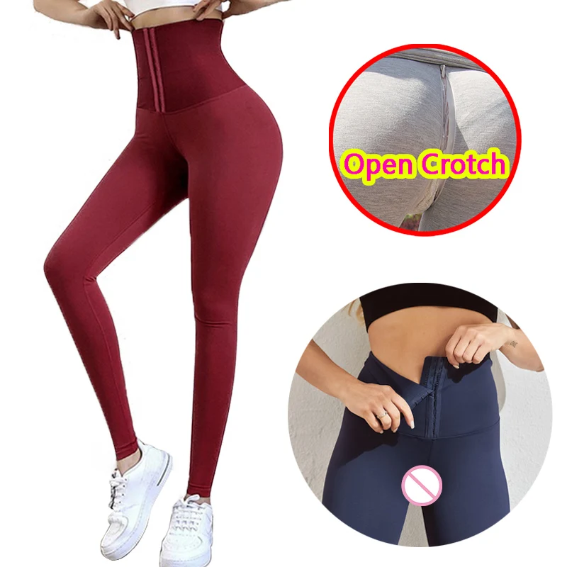 Woman's Open Cortch Gym Yoga Leggings Waist Belt Push Up Add Panties Crotchless Elastic Fitness Sport Wear Hot Pants