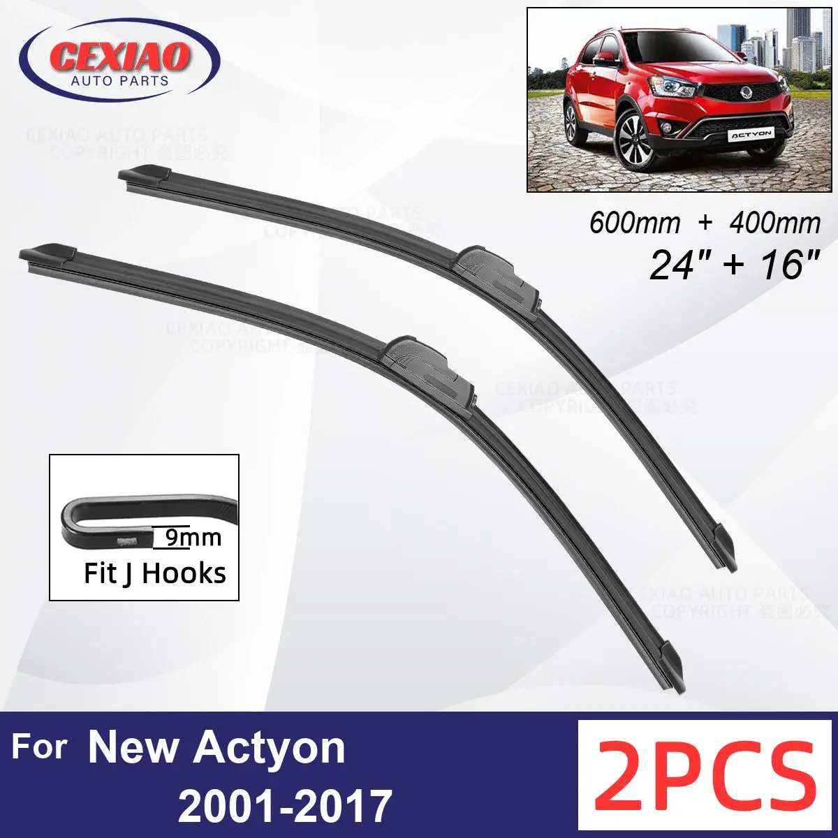 

Car Wiper For SsangYong New Actyon 2001-2017 Front Wiper Blades Soft Rubber Windscreen Wipers Auto Windshield 24" 16" 600 400mm