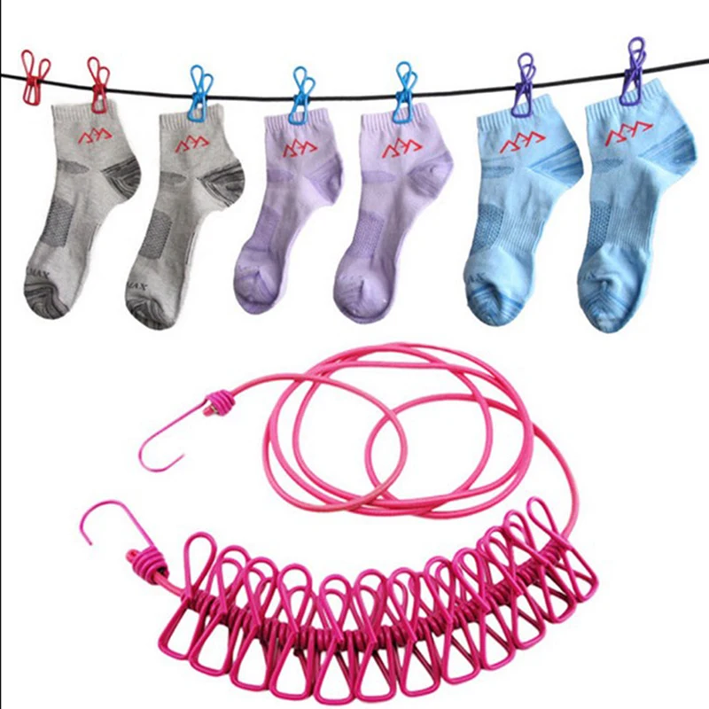 

12 Clips Travel Portable Elastic Washing Line with Retractable Clothesline Home Socks Underwear Clothes Hanger Rack Clothesline