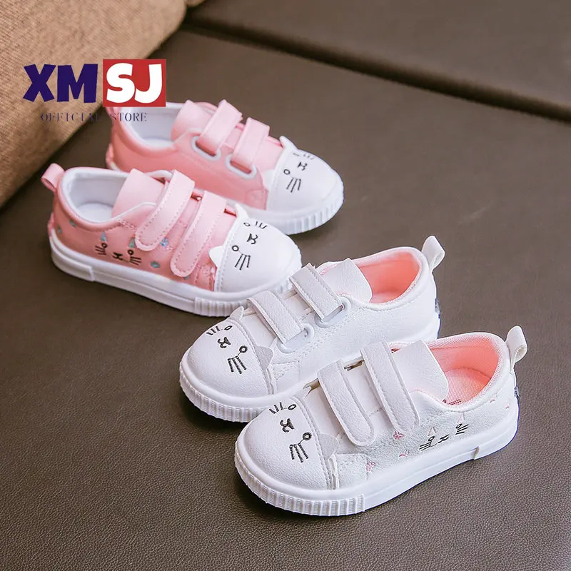 Fashion Girls Casual Shoes White Skate Sneakers For Toddlers Kids Children Anti-slid Sports Shoes Cute Cartoon Cat Kids Shoes