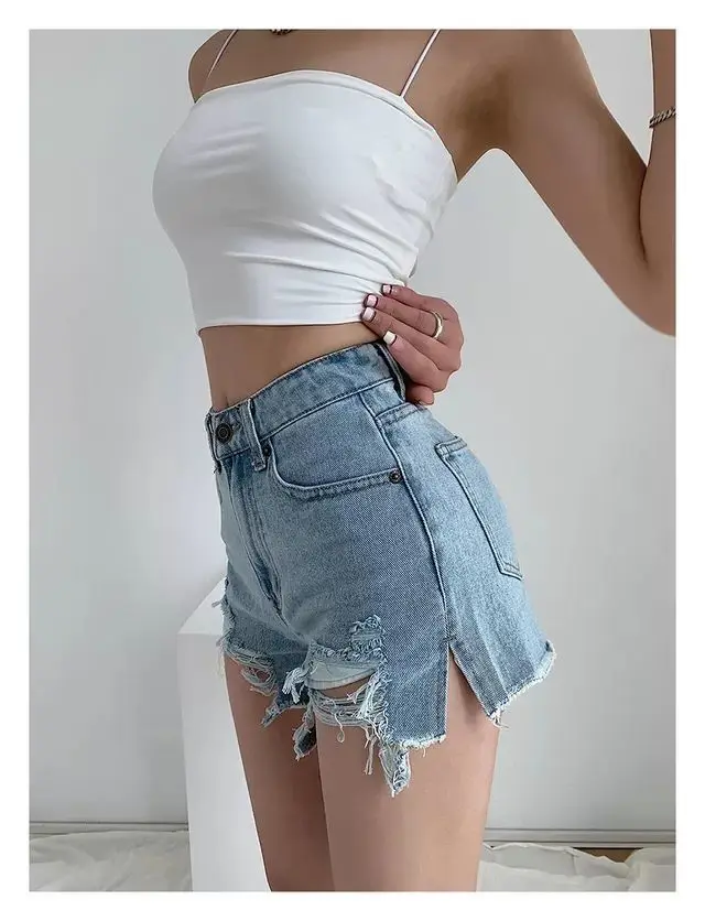 Denim Shorts Women Hole Summer Hot Girls College All-match Solid Younger Ins Prevalent High Waist Casual Mujer Slender