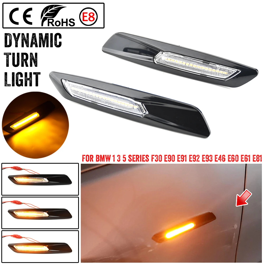 

2pc Dynamic Amber 12V LED Side Marker Lights Turn Signal Lamp For BMW 1 3 5 Series F30 E90 E91 E92 E93 E46 E60 E61 BMW F10 Style