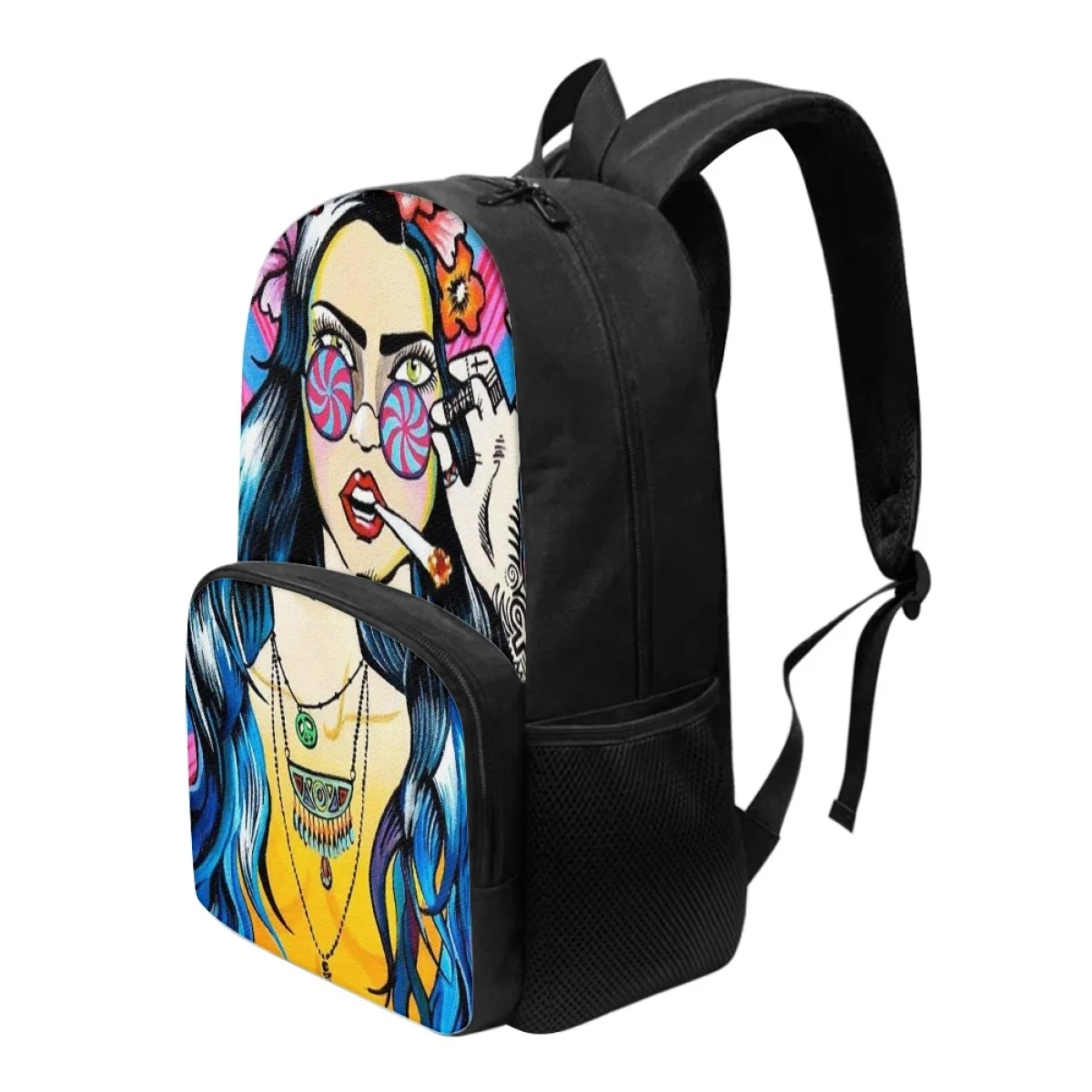FORUDESIGNS Hippie Girl School Backpacks School Supplies Student Utility Schoolbags Lightweight Stationery Storage Rucksack