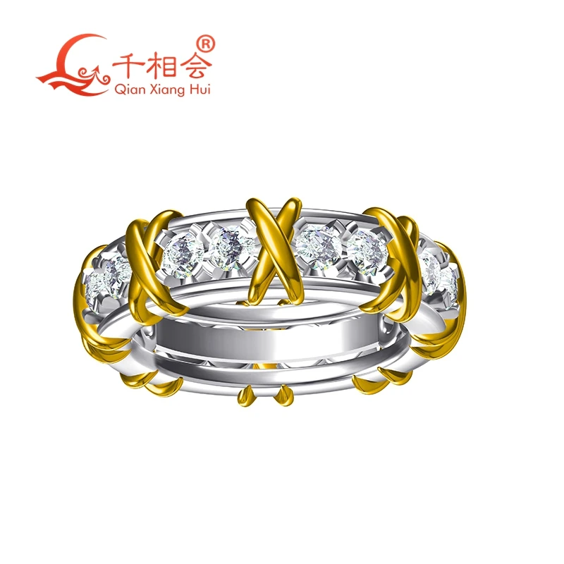 X 18k real yellow gold plated 3mm round white moissanite  stone ring  925 Sterling Silver Jewelry  Ladies men Rings Engagement