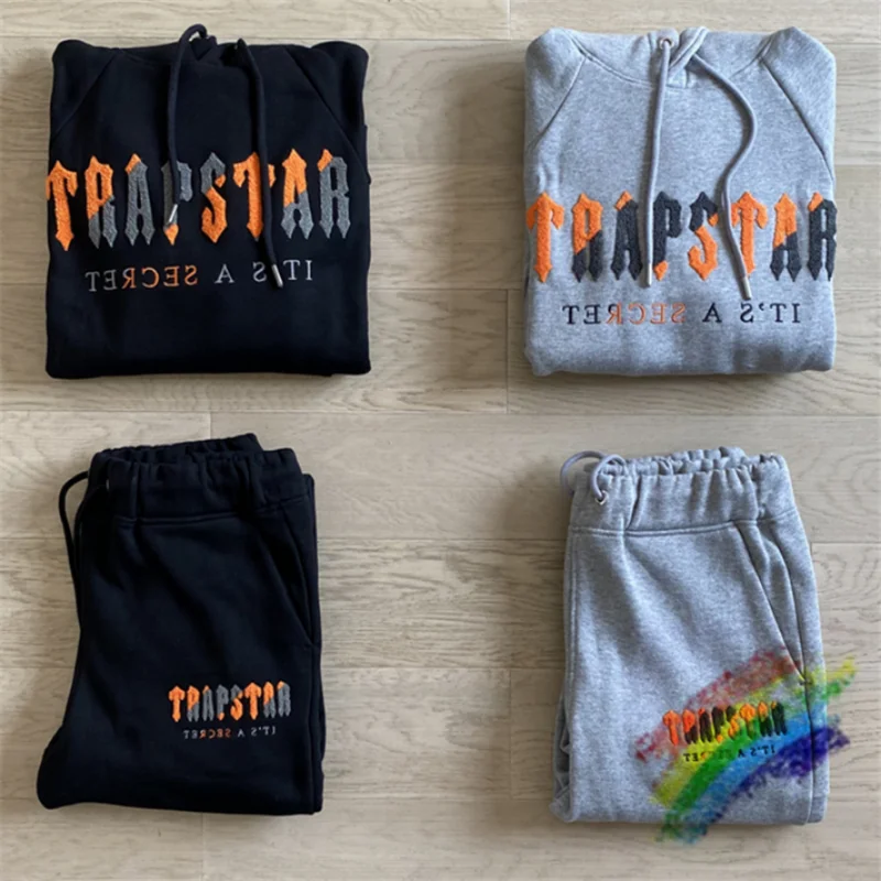 

Толстовка с капюшоном для мужчин и женщин, флисовый оранжевый свитшот с вышивкой, уличная одежда, черный, серый, 1:1