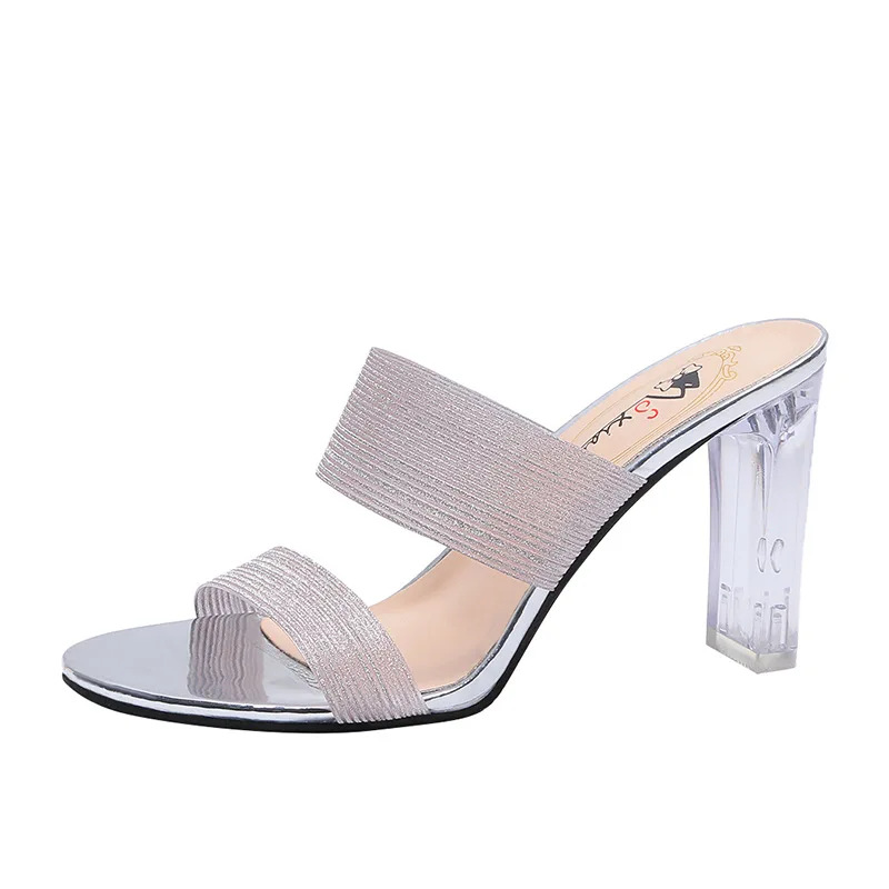 Transparent High Heels Summer Crystal Shaped Heel Slippers Nude Thick Heel Slippers Women Wear PVC Sandals