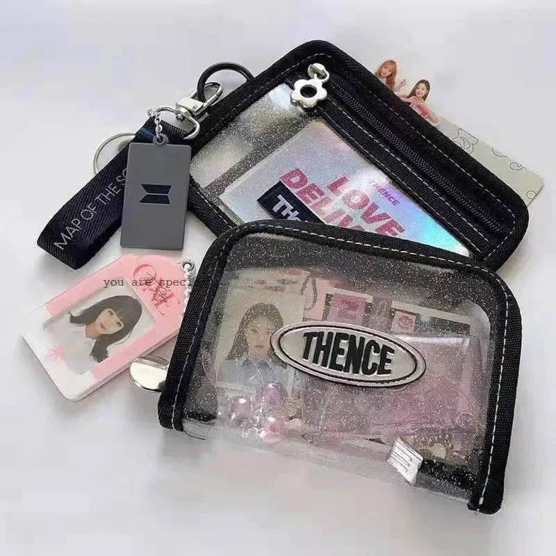 

Ulzzang Korea fashion punk y2k short women wallet transparent sequined letter idol card case zipper 90's Vintage kpop coin purse