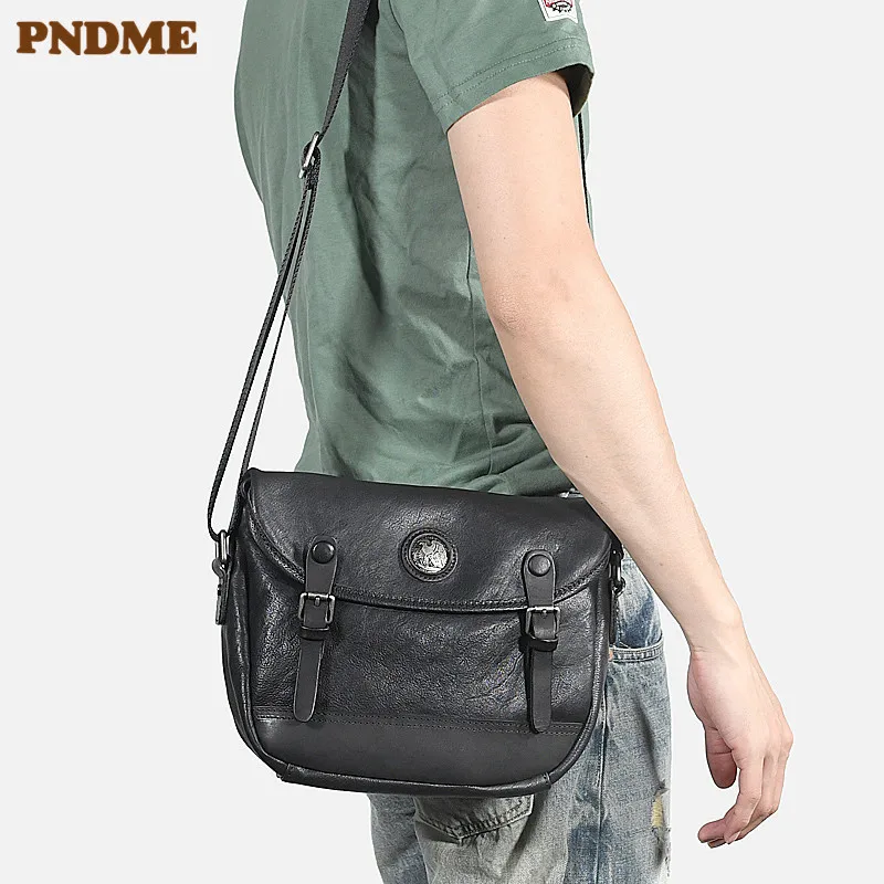 Fashion casual genuine leather men's women's shoulder bag high quality natural first layer cowhide outdoor black messenger bag