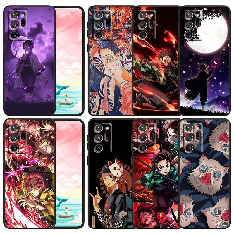 

Cartoon Anime Demon Slayer Phone Case Black For Samsung Note 20 10 9 Ultra Lite Plus A73 A70 A20 A10 A8 A03 F23 M52 M21 j7 j6