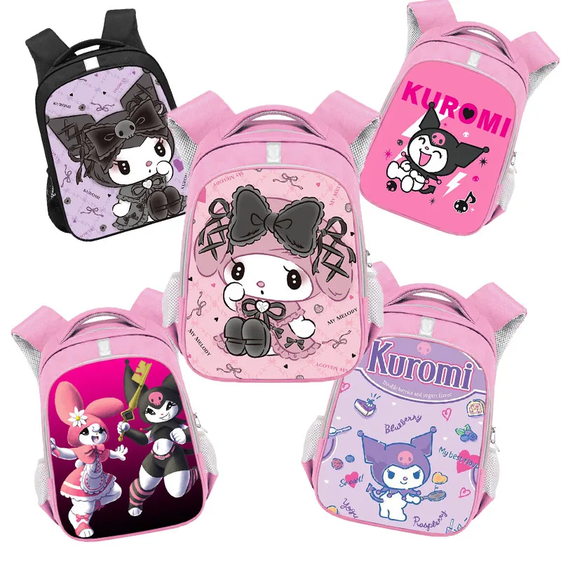 

Рюкзак Kuromi с милым мультяшным принтом, Светоотражающая полоса, вместительный водоотталкивающий Розовый школьный ранец из полиэстера в различных стилях