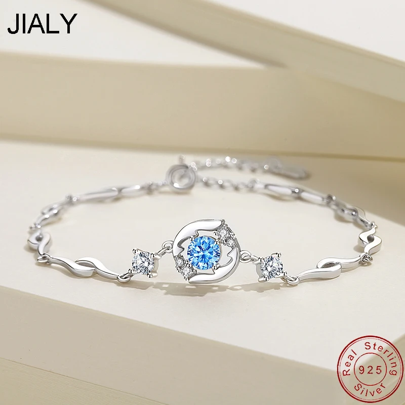 

JIALY Blue AAA CZ Ocean Heart European S925 Sterling Silver Bracelet For Women Birthday Party Gift Jewelry
