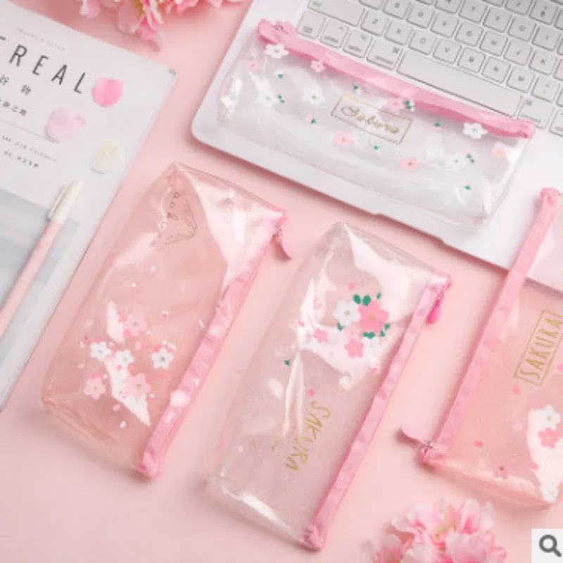 

Simple Girl Heart Transparent pencil bag Large Capacity Stationery Bag Pencil Box Nara Harajuku Style Student Female