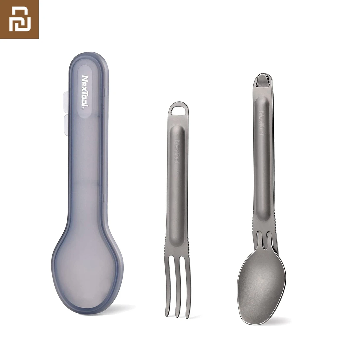 

Youpin NexTool Portable Pure Titanium Spork and Spoon Reusable Camping Utensil Set with Case for Camping 6.29-Inch Long Handle