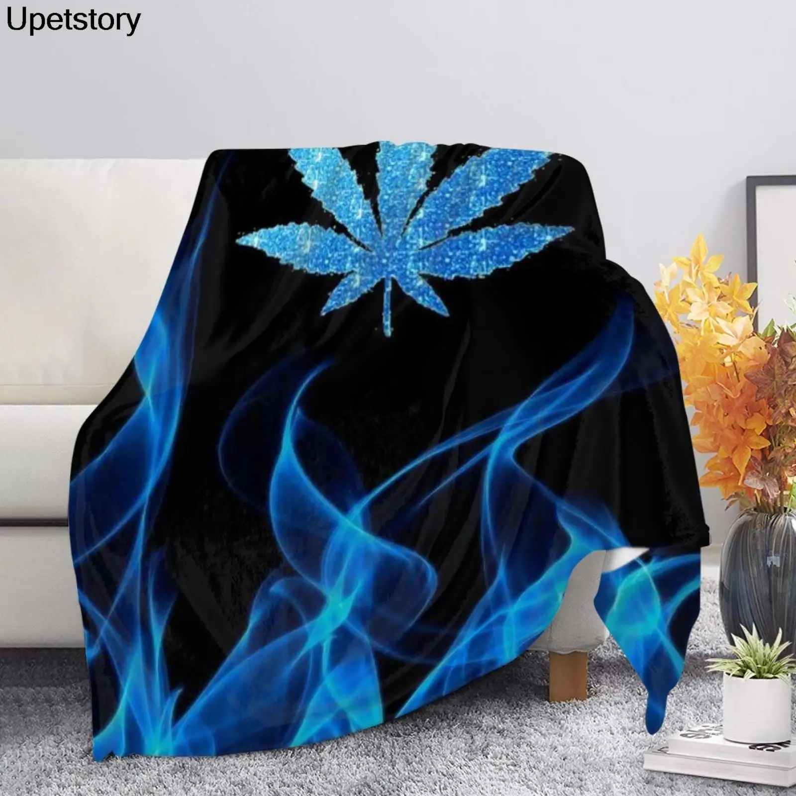 

Модное синее Психоделическое одеяло Upetstory с принтом марихуаны, пушистое домашнее одеяло для спальни, уютное зимнее теплое шерпа одеяло