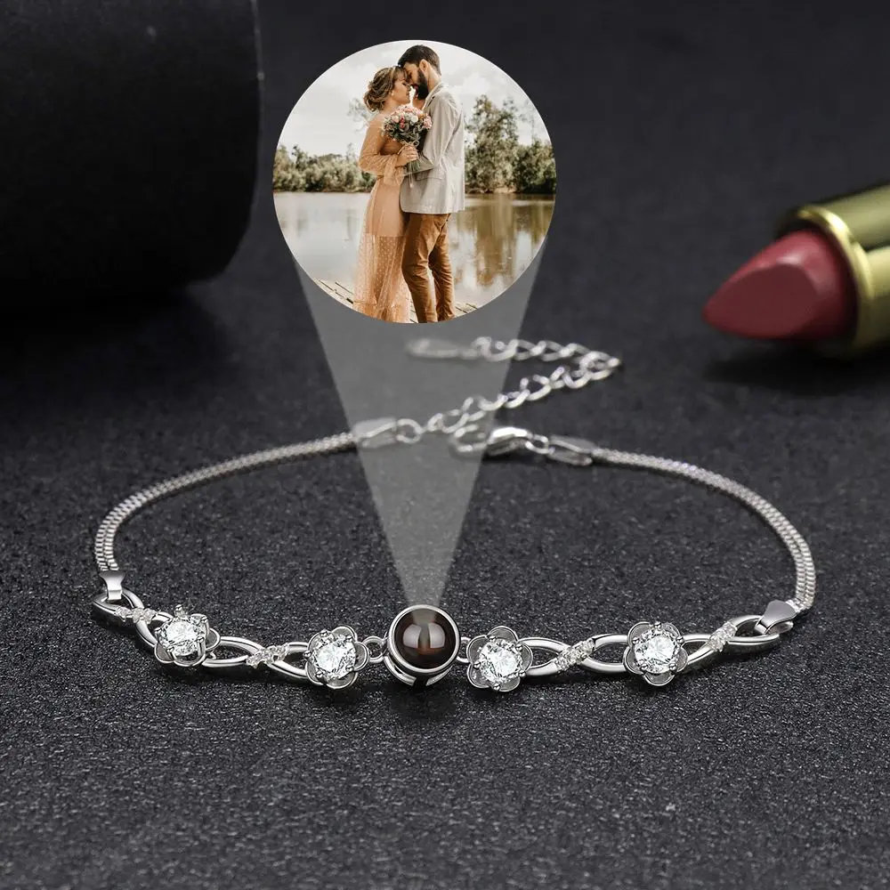 S925 Silver Custom Photo Bracelets Personalized Projection Photo Bracelet for Woman Lover Jewelry Mother Valentine's Day Gift