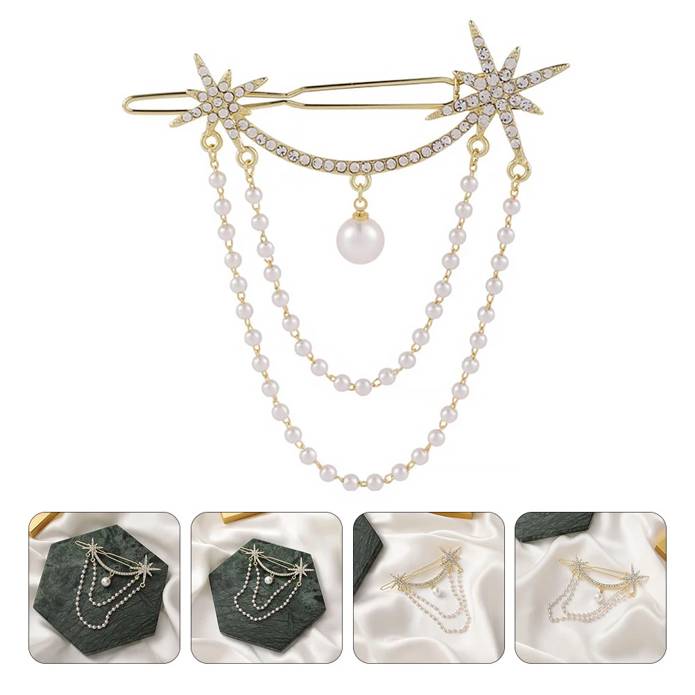 

Hair Clip Clips Rhinestone Chain Pearl Star Barrette Sparkly Bling Tassel Side Wedding Snap Alligator Crystal Shining Birthday