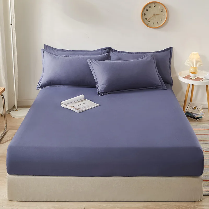 

Cotton 100% Fitted Sheet Solid Color Non Slip Bed Sheet with Elastic Band Adjustable Mattress Covers for Single Double King Bed