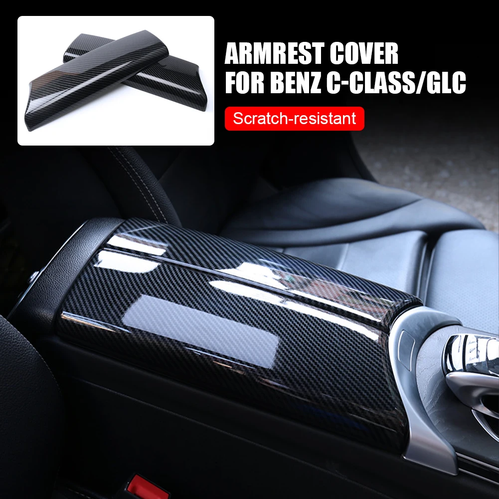 

2Pcs Plastic Car Armrest Cover Trim Stciker Non-Scratch Armrest Protector Carbon Fiber for Mercedes Benz C-Class GLC Accessories