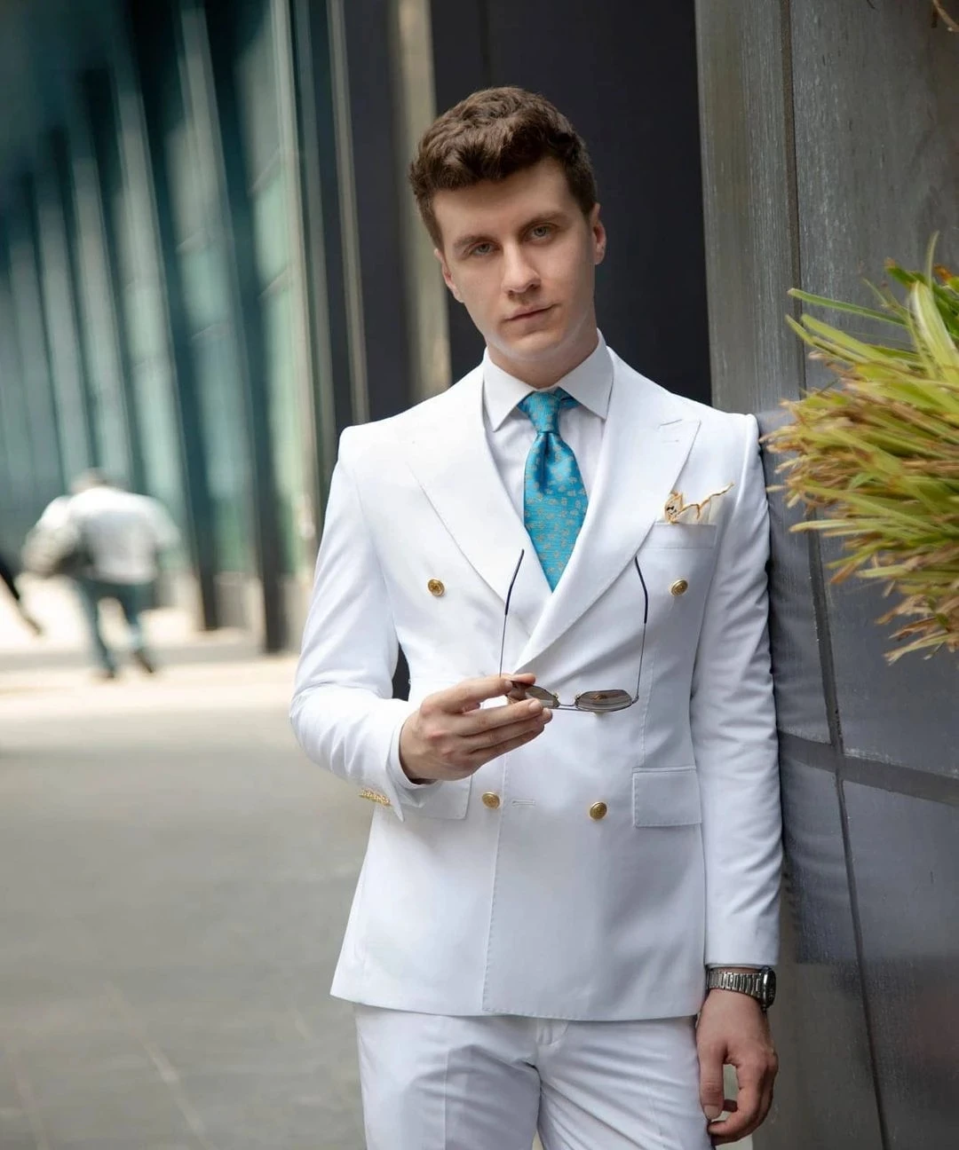 Men Wedding Suits Slim Fit Groom Tuxedos Tailor Made White Double Breasted 2 Pieces Business Formal Party Costume Homme 2022