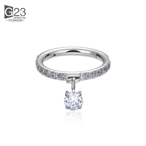Кликер кольцо из титана UHERA с фианитами 8/10/