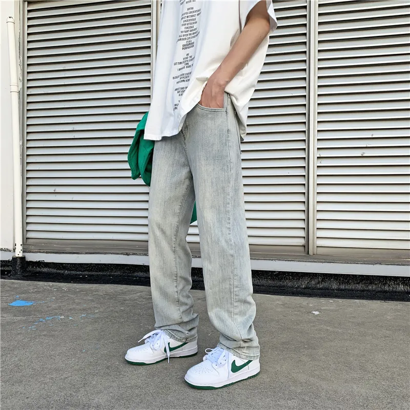 Solid Color Pants Men's Straight Ins High Street Personality Trend Loose Casual Straight Denim Trousers Street Men's Clothing
