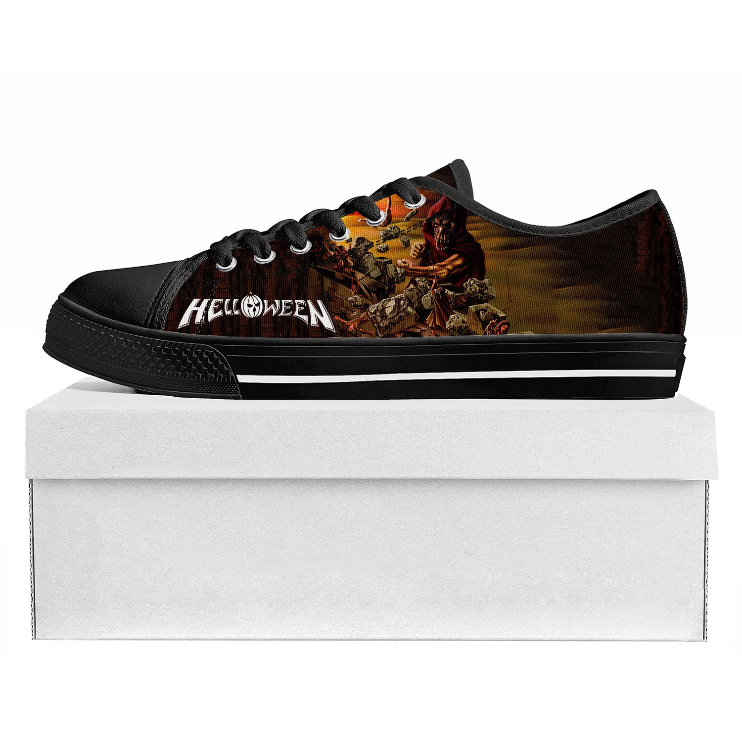 

Helloween Rock Band Low Top Sneakers Womens Mens Teenager High Quality Sneaker Canvas Walls of Jericho Custom Made Shoes White