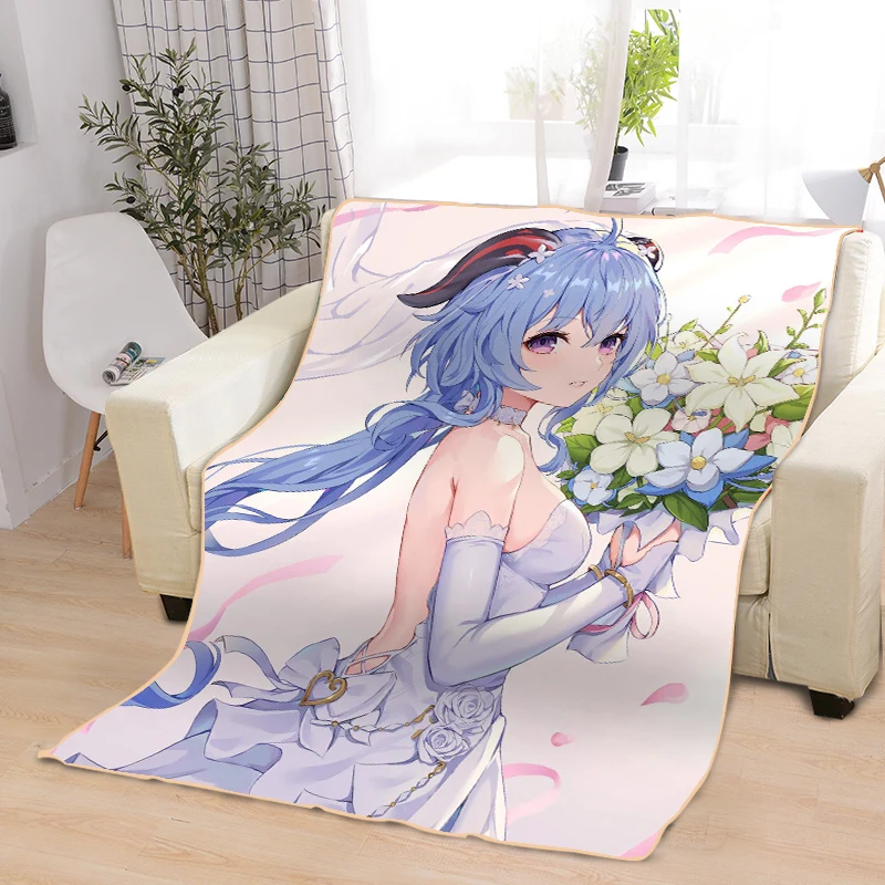

Ударное одеяло с аниме Genshin, Милое Свадебное одеяло Gan Yu, клетчатое плюшевое одеяло, флисовое дорожное одеяло, покрывало 75x90 см