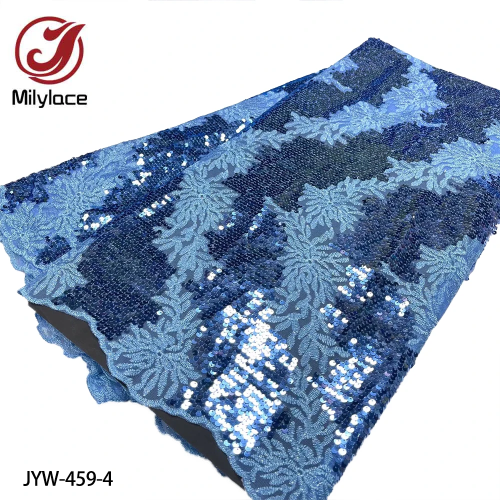 

Hot Sale French Tulle Mesh Lace Fabrics with Sequins Embroidery High Quality Nigerian Lace for Party Dress JYW-459
