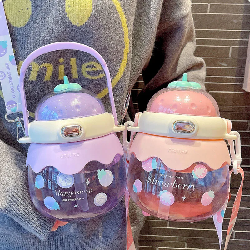 

Cartoon Cute Large Capacity Water Bottle for Kids Students Simple Sports Portable Plastic Cup 1000ml Sling Cup for Easy Carrying