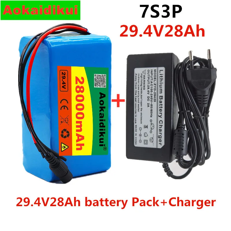 

Литий-ионный аккумулятор 24 В, 28 Ач, 7S3P 18650, 29,4 в, 28000 мА · ч, для электрического велосипеда, мопеда/электроэнергии/бытовой аккумулятор + зарядно...