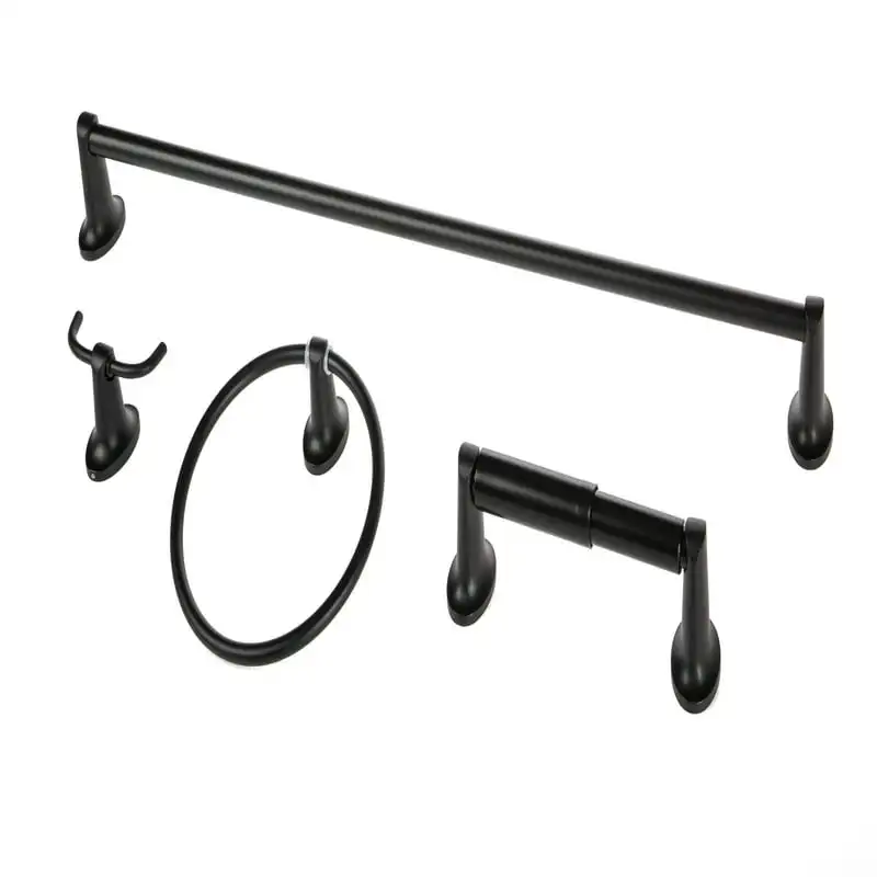 

Style 4 Piece Towel Holder Bath Hardware Set, Matte Black Finish Bathroom accessories Bathroom organizer and storage Shelves Bat