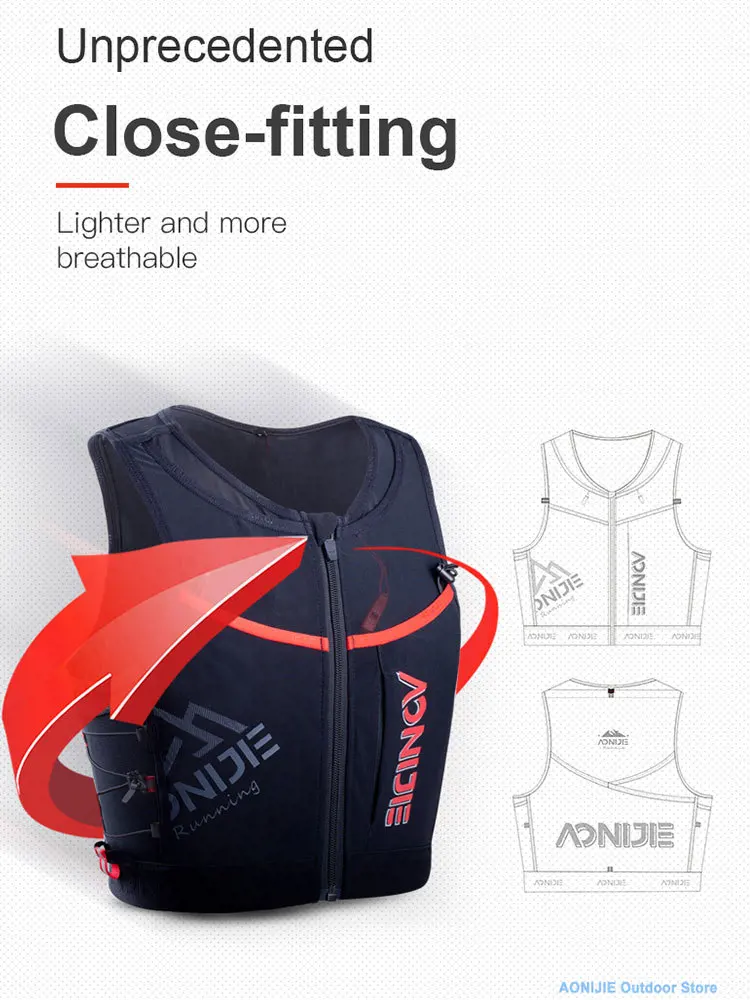 AONIJIE Running Vest Men Women Quick Dry Close Fitting Hydration Backpack Bag with Zipper for Marathon Hiking 6-10L C9106S