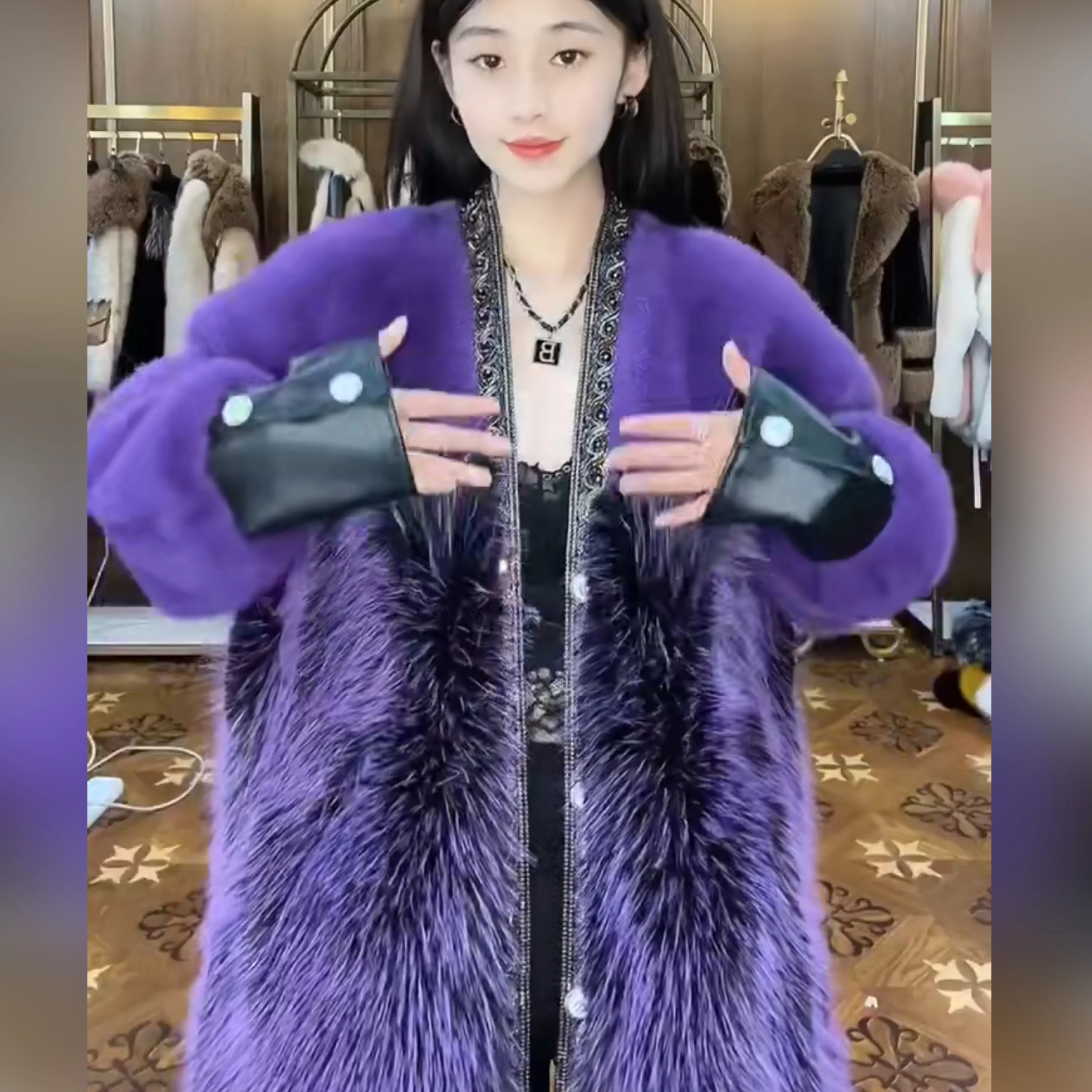 European Fur Jacket 2022 New Winter Coats Fashion High-End Long Sleeve Women's Toka Double Face Wool Leather Warm Faux Fur Coat